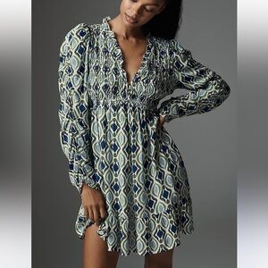 Anthropologie Long-Sleeve V-Neck Ruffle
Mini Dress Large NWT
